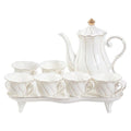 DUJUST 14 pcs Tea Set for 6 with Tea Tray & Spoons, Luxury British Style Coffee Cup Set with Golden Trim, Beautiful Porcelain Set for Living Room Decor, Tea Party Set, Gift Package - White