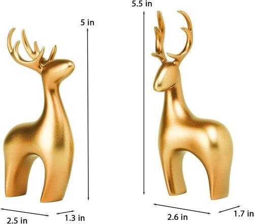 Braxio Deer Statue | 2-Piece Gold Resin Reindeer Sculpture for Home Decor & Office Accent