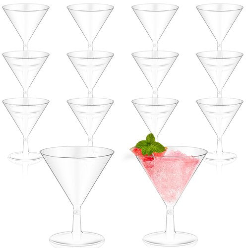 Yinkin 12 Pcs 2 oz Plastic Martini Glasses Disposable Clear Cocktail Dessert Parfait Glasses Unbreakable Mini Martini Cups for Wedding Party Bowl Wine Ice Cream (Stem)