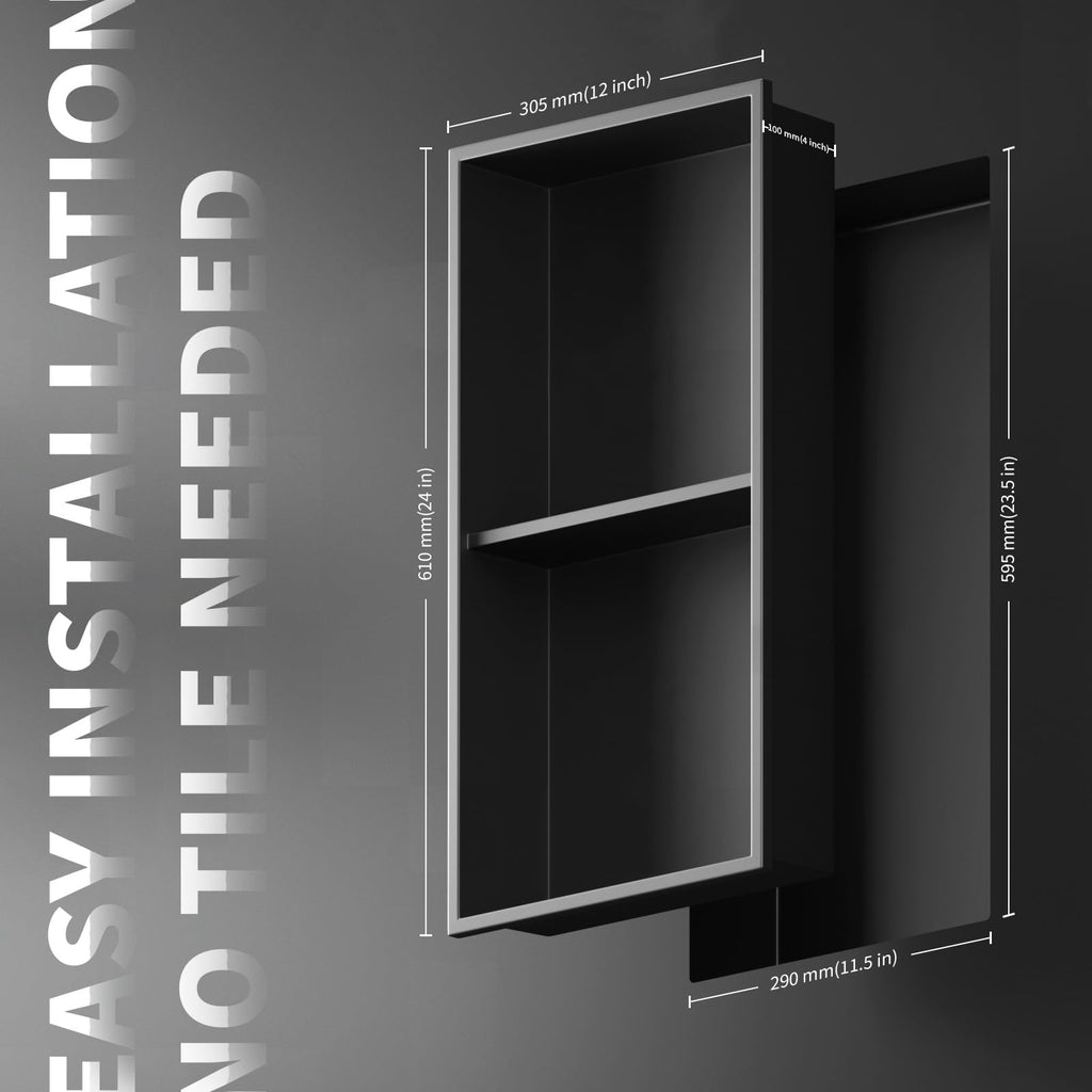 Homevacious 12“ x 12" x 4" Stainless Steel Shower Niche No Tile Needed Brushed Nickel Bathroom Shelf Rimless Recessed Wall Niche for Bathroom Storage
