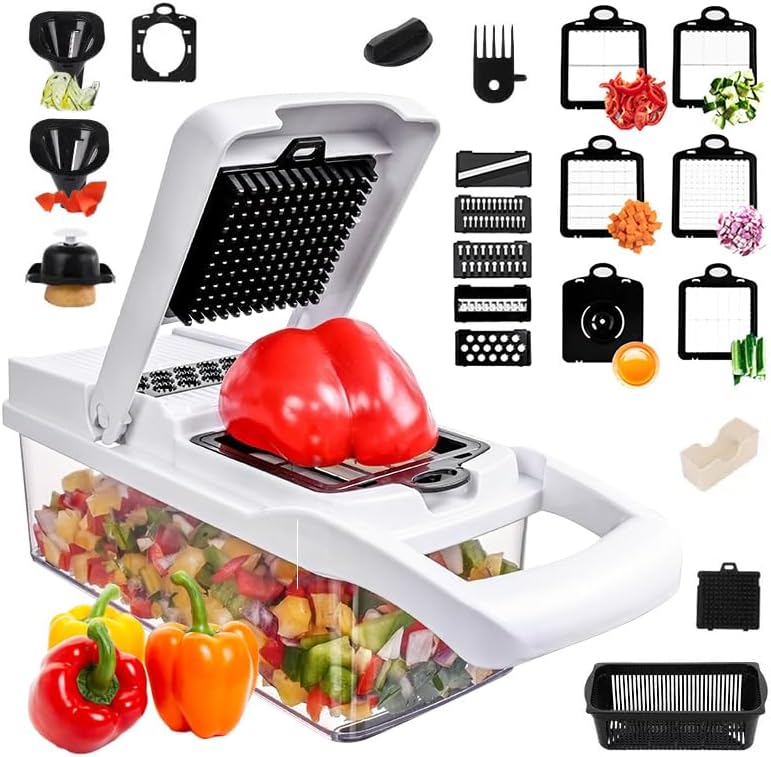 Vegetable Chopper 22-in-1 by [Brand Name] - 8 Blades, Onion Mincer & Egg Slicer | 1.3L Capacity Kitchen Gadget