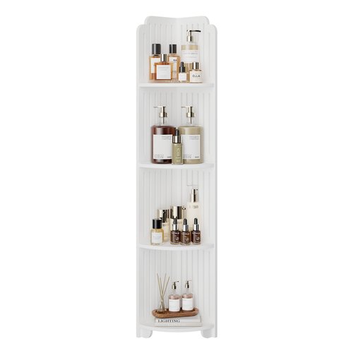 VECELO 4-Tier Bathroom Shelves for Narrow Space, Modern Corner Shelf Stand,Small Storage Organizer for Bathroom,Toilet Paper Stand,White