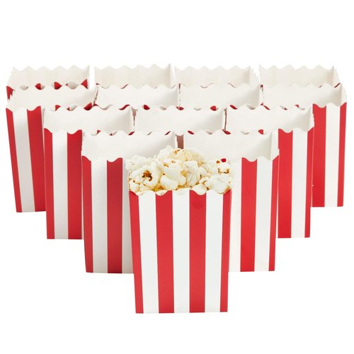 Juvale 200 Pack Red and White Mini Popcorn Boxes for Party, Bulk Disposable Popcorn Containers with Carnival Stripe Patterns for Movie Night Decorations (3 x 4 In)