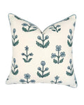 Jillien Harbor "The Bella” Floral Block Print Pillow Cover – Blue & White Decorative Throw Pillow Cover with White Background – Grandmillennial Home Decor, 20" x 20"