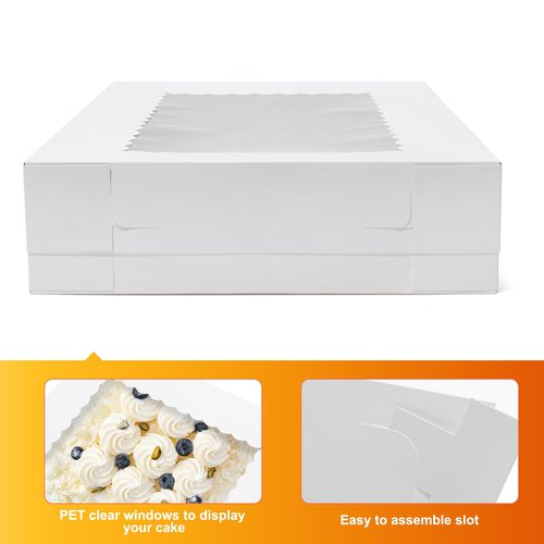 Wowxyz 12pcs 19x14x4 Inches Cake Boxes Rectangle Half Sheet 1/2 Sheet Bakery Boxes with Window - Donuts, Pastry Baking Cake, Pie White Cardboard Treat Packaging