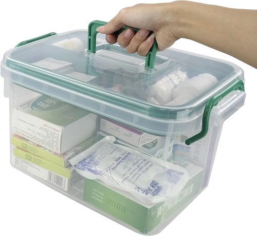 Family First Aid Box - Clear Storage Container for Organizing Medicine | 1-Pack