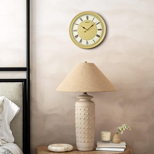 SEIKO QXA835GRH Wide Band Non Ticking Wall Clock, Gold, 14.5 Inch