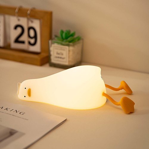 QEBTRIR Fun LED Lying Flat Duck Night Light Silicone Dimmable Nursery Nightlight Rechargeable Bedside Touch Lamp for Breastfeeding Cute Squishy Duck Lamp for Baby Kids Room Decor (Duck), K-1096
