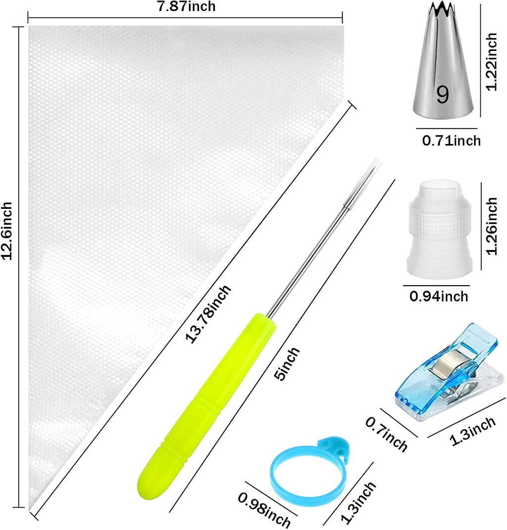 Pastry Piping Bags Set - 100 Disposable 12-Inch Bags with 7 Frosting Tips & 10 Ties for Cake Decorating