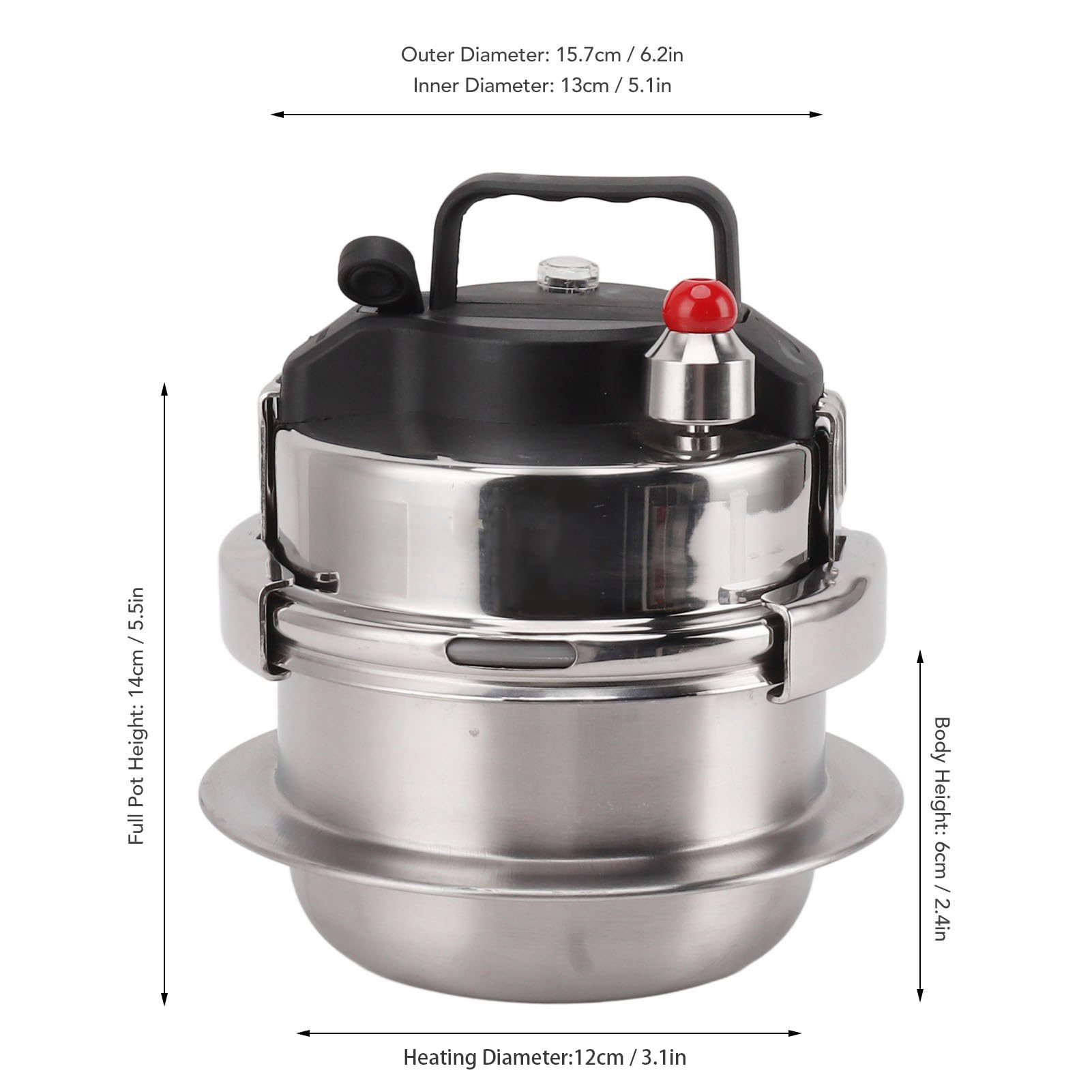 Stainless Steel Pressure Cooker 0.8L High Pressure Stew Quick Cooking for Gas Induction Suitable Outdoor Kitchen Use Easy Lid Unlocking Function