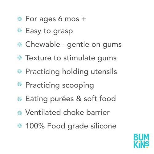 Bumkins Baby Utensils Set - Chewtensils Silicone Spoons & Fork for Self-Feeding | Soft Practice Tools for Babies 6+ Months - Sand Beige