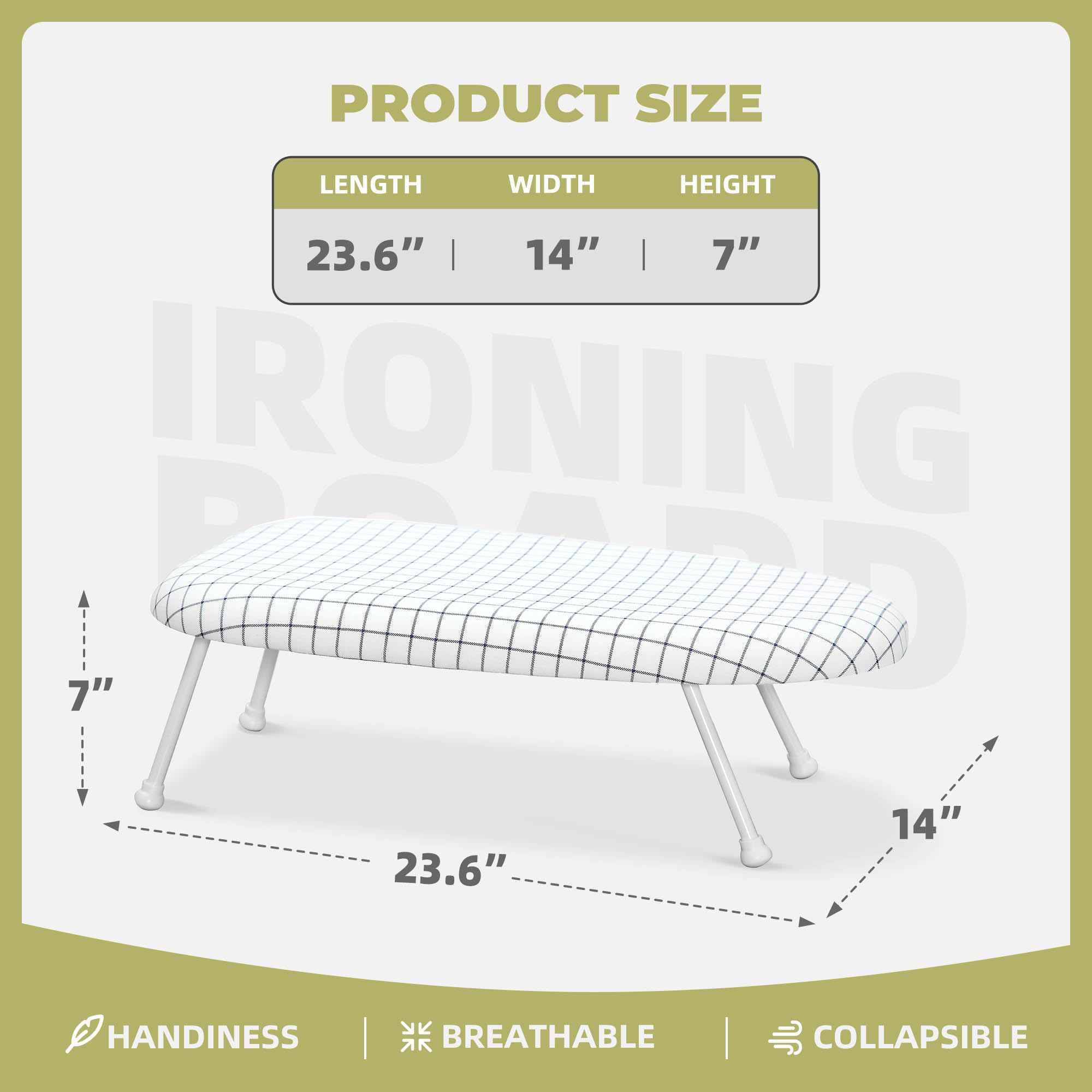 STORAGEIDEAS 24x14in Tabletop Mini Ironing Board with Foldable Legs, Portable Iron Board with Extra Wide Countertop, Small Ironing Board for Sewing, Crafting, Dorm, Small Spaces, RV, Travel -Grid
