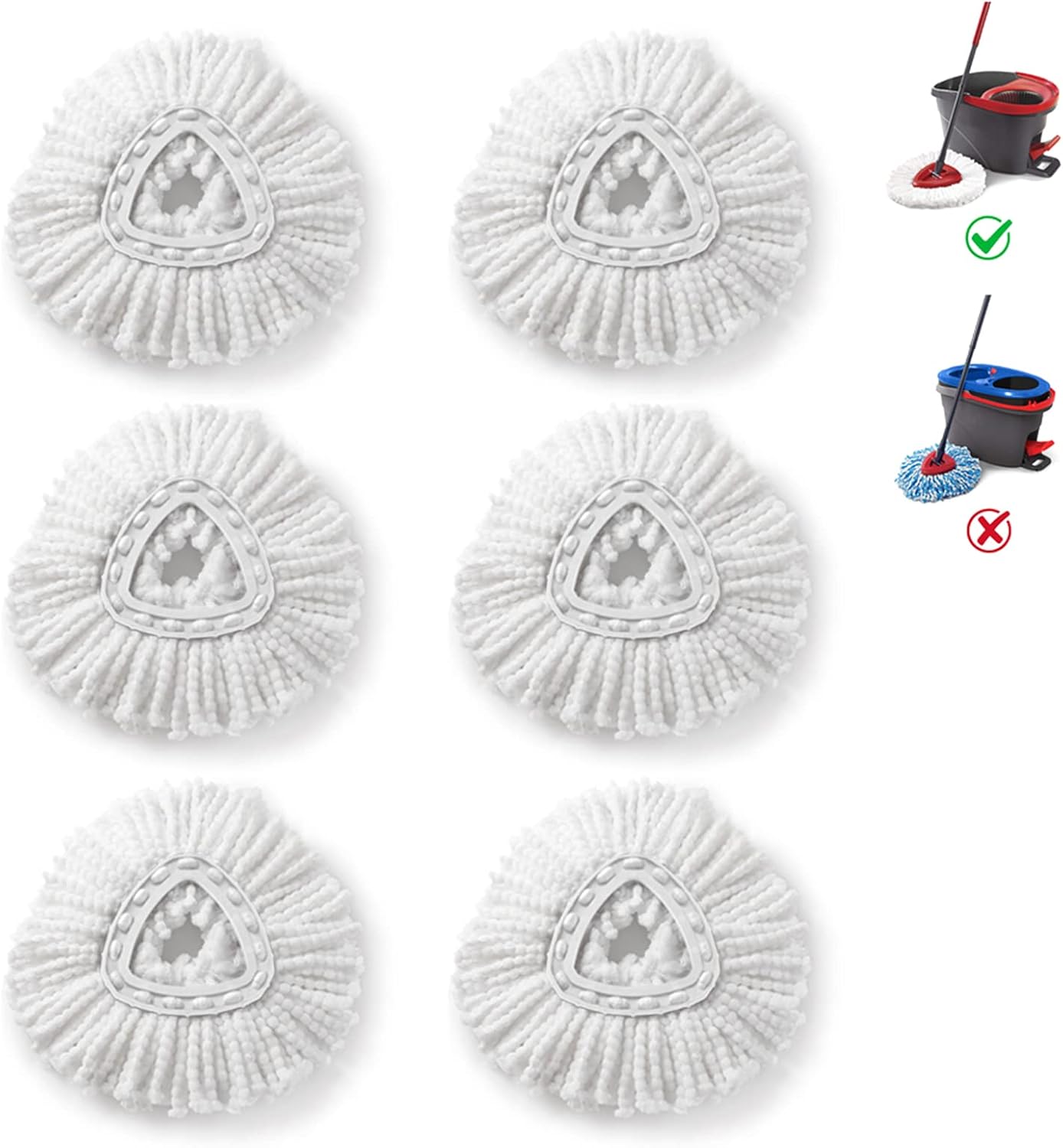 O-Cedar Mop Heads | Microfiber Replacement Refills for Easy Wring Spin System | 6-Pack White