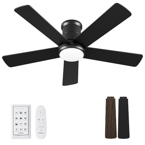 Autoday 42 Inch Ceiling Fans with Lights and Remote - Black Ceiling Fan with Light Low Profile, Flush Mount Indoor Outdoor Ceiling Fans for Patios Bedroom, 6 Speeds Reversible Quiet DC, 3CCT Dimmable