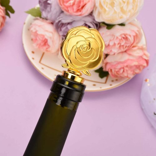30PCS Golden Rose Flower Wine Stoppers for Wedding,Baby Shower,Bridal Shower or Birthday Party Favors Gifts Souvenirs Decorations Keepsakes for Guests (rose flower theme)