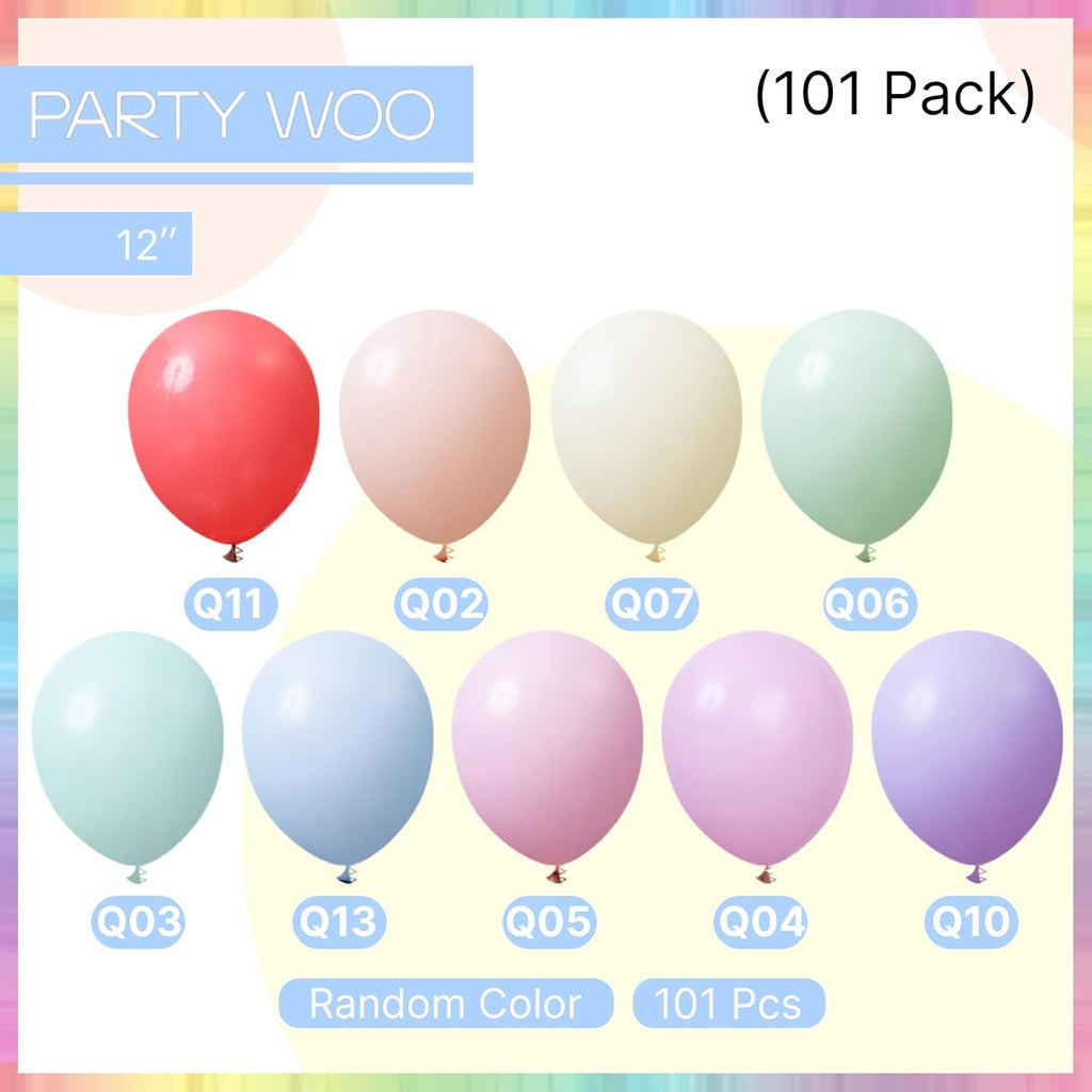 PartyWoo Pastel Balloons - 101pcs 12 Inch Rainbow Latex Balloons for Baby Showers & Celebrations
