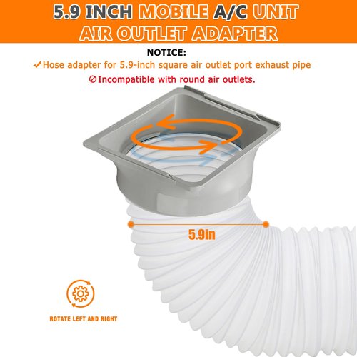 HAUREW Portable Air Conditioner Square Exhaust Hose Coupler 5.9 Inch Square to Round Window Adapter AC Unit Tube Connector Mobile Air Conditioning Accessories for Portable Conditioners(Square)