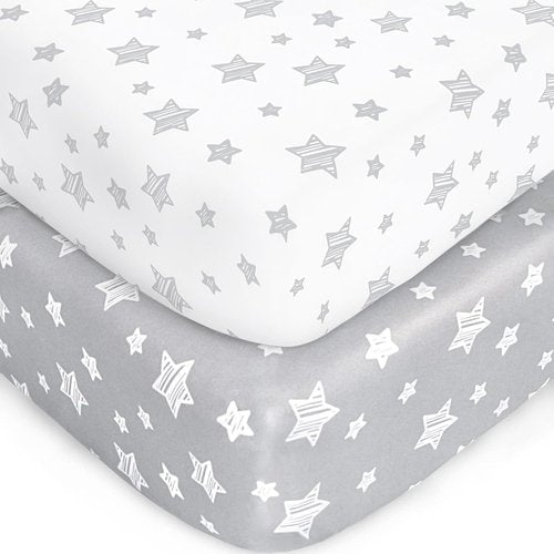 Crib Sheets for Boys & Girls - Soft Fitted Sheets for Standard Crib & Toddler Mattresses | Grey & White 2-Pack