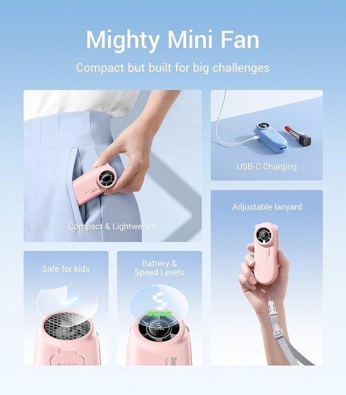 Diveblues TurboBear Portable Handheld Fan - Rechargeable Mini Fan with 5 Wind Speeds | Perfect Travel Essential