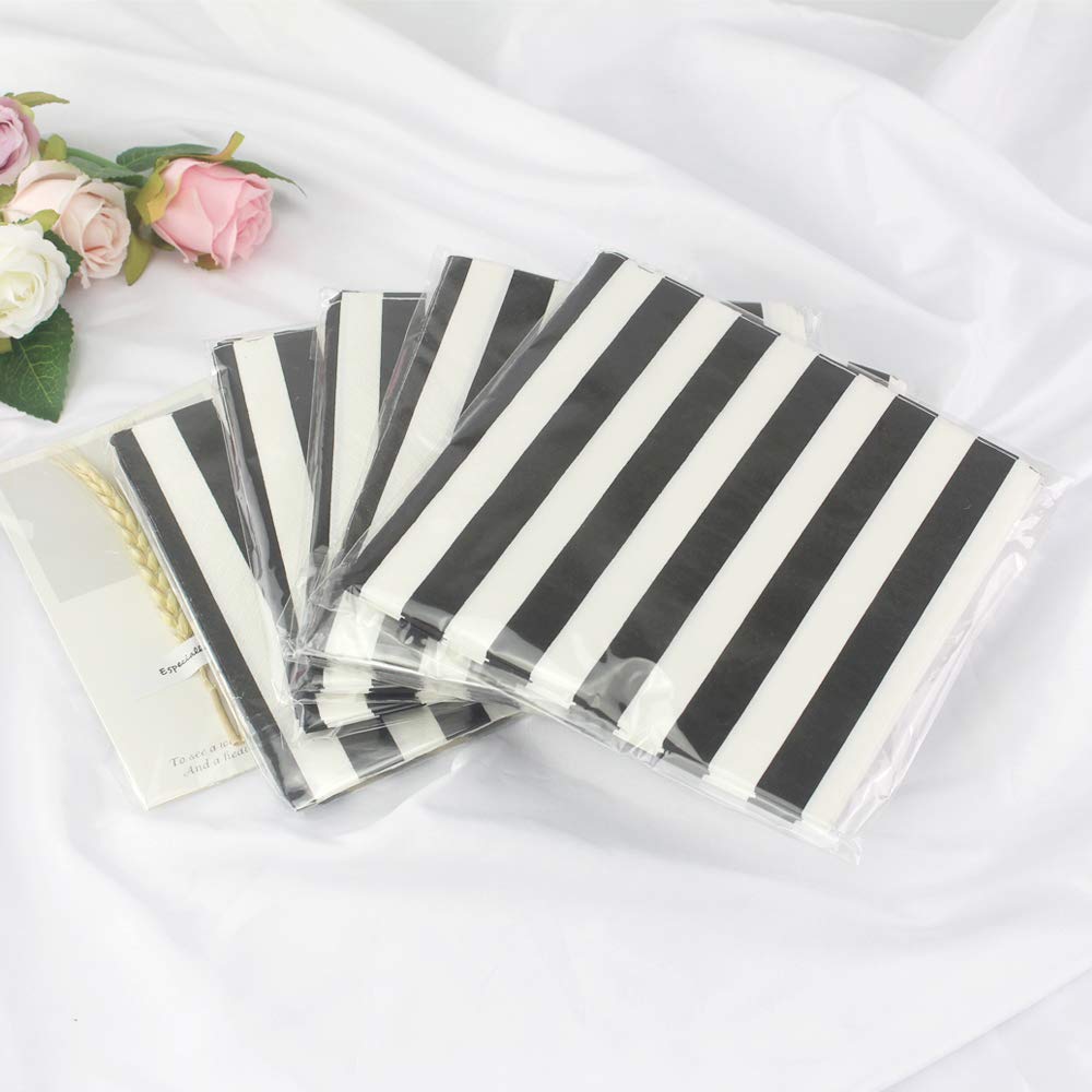 Paper Napkins White Black Stripes, Decorative Dinner Luncheon Napkins for Party Events 100count, folded 6.5” x 6.5”, unfolded 13” x 13”