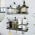 KINCMAX Premium Shower Caddy - Rustproof Stainless Steel Organizer with 4 Hooks | No Drill, Matte Black