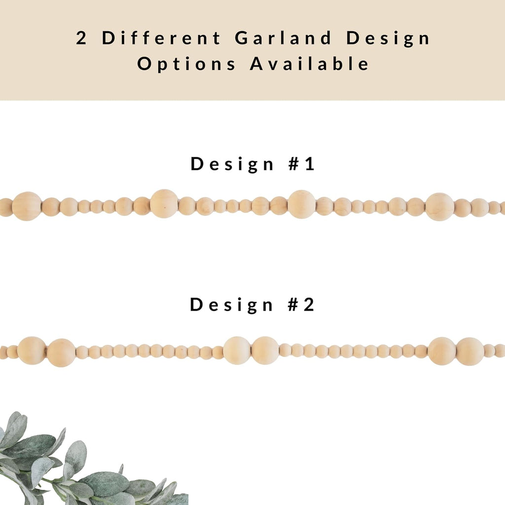 Skiennix 7ft Wooden Bead Garland - Rustic Holiday Decor for Christmas Trees | Natural Wood 2-Ball Design