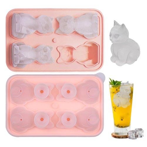 Cat Ice Cube Tray Silicone Large Ice Cube Mold, Fun Shapes Ice Cube Trays for Freezer with Lid, Big Ice Molds for Bourbon Whiskey Cocktails, Cute Gifts for Cat Lovers