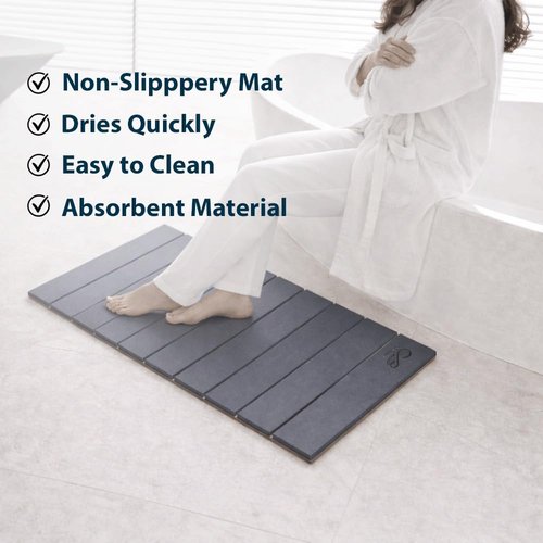 Premium Foldable Diatomaceous Stone Bath Mat – 23 x 15 Inches Super Absorbent Bathroom Floor Mat, Non-Slip & Easy to Clean, Space-Saving Foldable Design, Ideal for Bathroom, Kitchen & Indoor Use