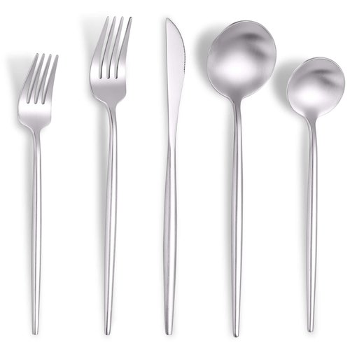 Lemeya Matte Silverware Set for 8,Modern Stainless Steel Brushed Cutlery Set,40-Pieces Heavy Duty Flatware Set,Knives Spoons and Forks Set Utensils Set, Satin Finish, Dishwasher Safe