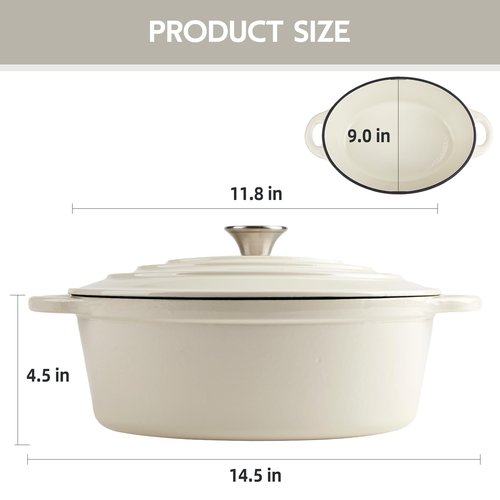 5.5 Quart Oval Enameled Cast Iron Dutch Oven Pot with Lid, Oven Safe up to 550° F & Dishwasher Safe, Sturdy Dutch Oven Cookware
