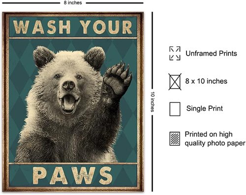 Kids Bathroom Wall Art by Bear | Funny Restroom Sign & Decor | 8x10 Unframed Print
