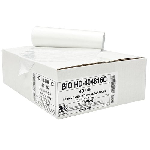 Aluf Plastics 45 Gallon Clear Trash Bags (250 Count) With BioFlex Technology - 40" x 48" - 16 Micron Equivalent High Density Garbage Bags