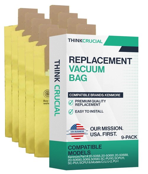 9 Replacement Bags Compatible with Kenmore Sears & Upright Part # 20-5068, 20-50681, 20-50688, 20-50690, 5069, 50590, SC-PU110, SCPU11, SC-PU1, SCPU1 & Models O, U, U-2, PU-1 (9 Pack) -Crucial Vacuum