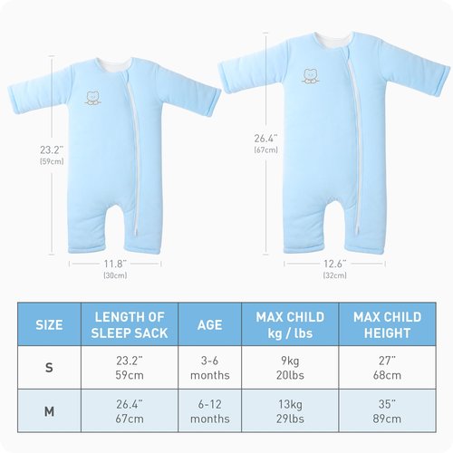 Premium Cotton Baby Sleep Sack with Legs Warm Winter 3-6 Months 2.5 Tog, Wearable Blanket Sleeping Bag for Easy Diaper Changing Transitional Unisex Sleep sacks for Newborn Infant Girls Boys Blue