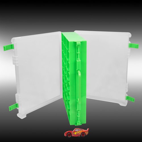 Double Sided Toy Storage Organizer Case for Hot Wheels Car, for Matchbox Cars, for Mini Toys, for Small Dolls. Carrying Box Container Carrier with 48 Compartments - Green(Box Only)