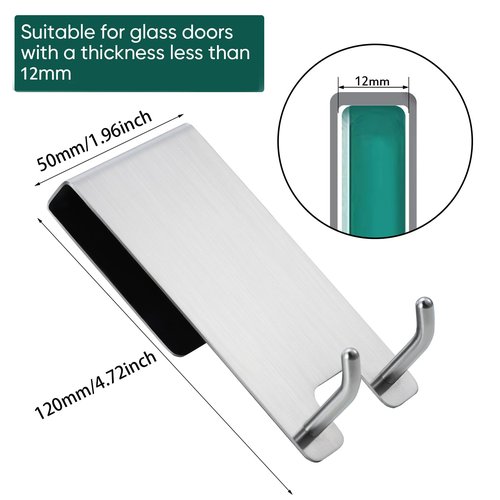 Taozun Shower Door Hooks, 3-Pack Towel Hooks for Bathroom Frameless Glass Door, Shower Squeegee Hook, Silver, Stainless Steel
