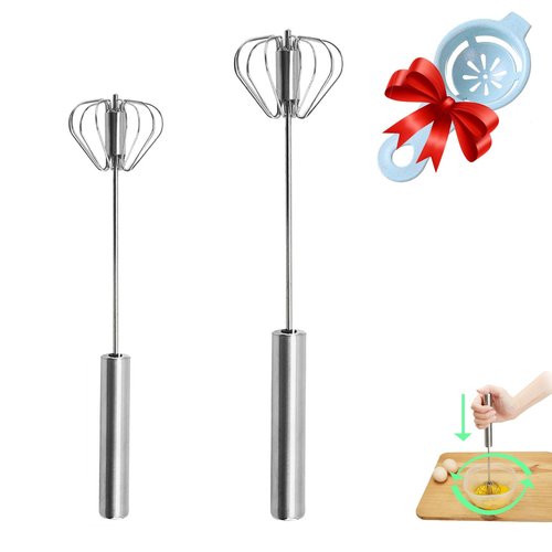 Semi-automatic Whisk, Stainless Steel Egg Beater, Hand Push Rotary Whisks Mixer Stirrer for Making Cream, Whisking, Beating and Stirring (10+12Inch)