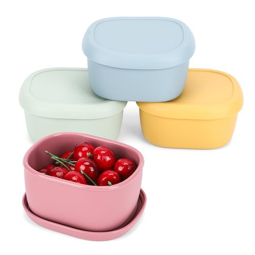 AOEDEO 4 pcs 10 oz Silicone Snack Containers for Kids Small Food Containers with Lids, Fruit Container for Lunch, Stackable Lunch Container for Kids, Daycare, School and Travel
