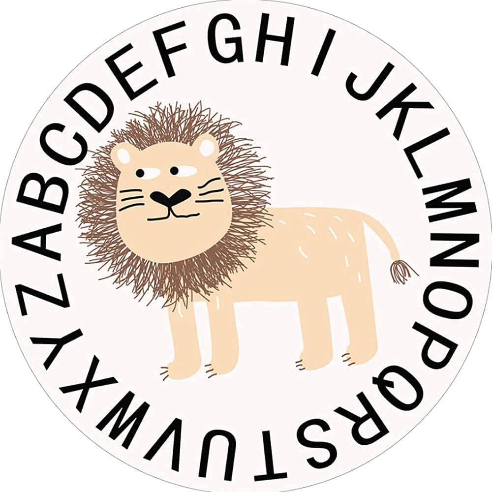 Poowe Cute Lion Kids Play Mat Baby Nursery Rug Round Educational Alphabet Soft Area Rug Non Slip for Children Toddlers Bedroom (Face Lion, Round 47.2")