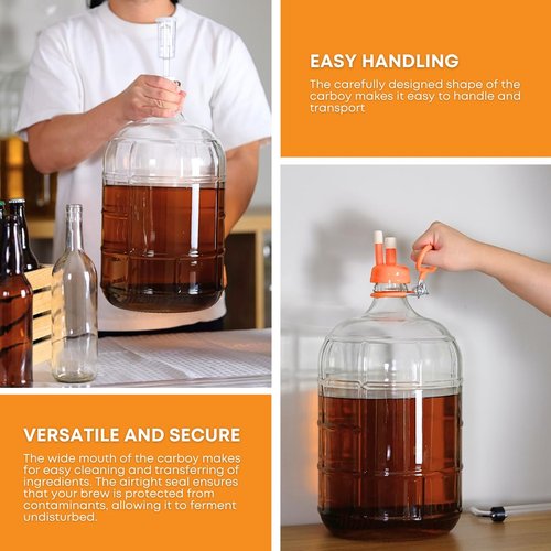 FastRack 3 Gallon Glass Carboy | Clear Fermenter for Wine & Beer | Italian Glass Carboy for Home Brewing, Fermentation Jar & Storage | Durable Wine Carboy & Fermenting Jug | #7 Stopper NOT Included