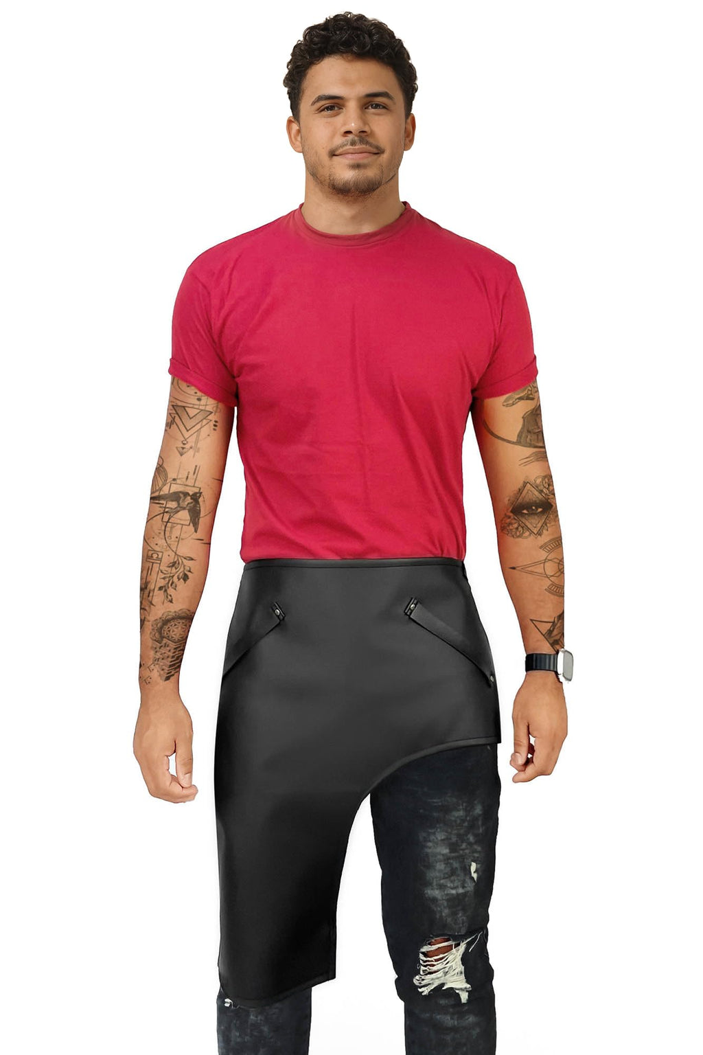 Under NY Sky Tattoo Half Apron - One-Leg Apron - Vegan Leather, Wipeable - Quick-Release Straps - For tattoo artist, Tattooist, Studio, Barber - Right Leg