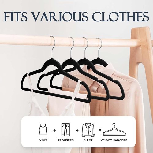 HOUSE DAY Black Velvet Hangers - Non-Slip Heavy Duty Felt Hangers | 60 Pack for Closet Organization