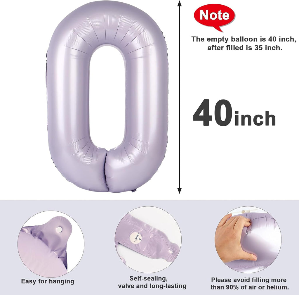 Number 0 Balloons - 40 Inch Cream Purple Birthday Decorations for Milestone Events | Baby Showers, Weddings