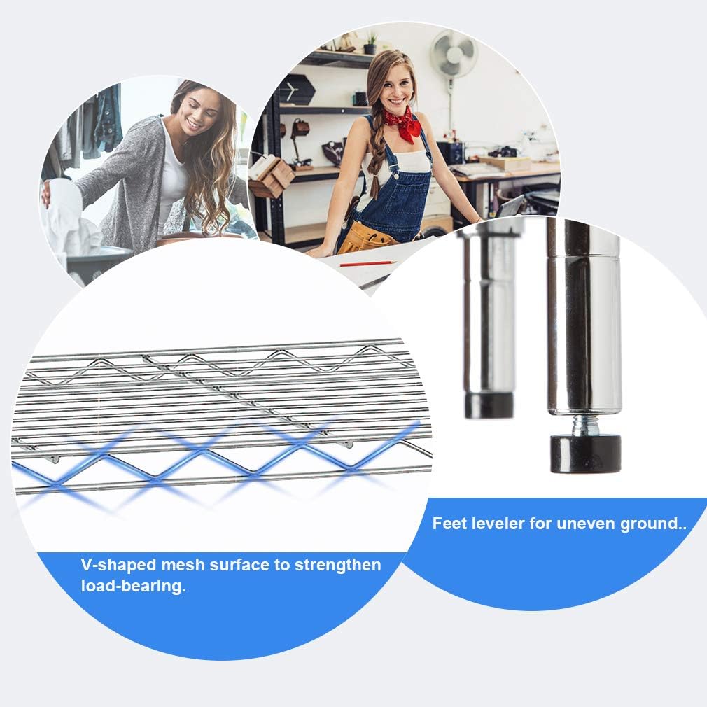 BestOffice | 4-Tier Chrome Wire Storage Shelves | Heavy-Duty Metal | 36x14x54 | Adjustable Racks | Easy No-Tool Assembly
