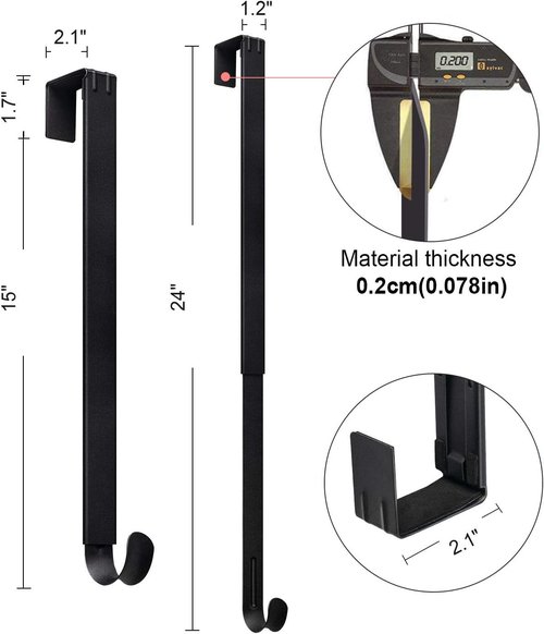 Myfolrena Wreath Hanger - Adjustable Door Hook for Front Door | Holds Up to 20lbs, 15-24 Inch (Black)