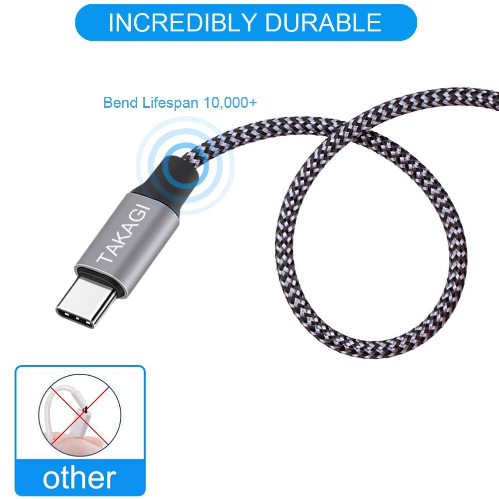 TAKAGI USB to USB C Cable - Fast Charging Nylon Braided Data Sync Cord (3-Pack, 6ft) for iPhone & Galaxy
