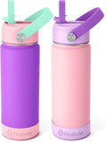 Fimibuke Kids Insulated Water Bottle - 18oz BPA-Free Stainless Steel Tumbler with Straw | 2-Pack Macaron Colors