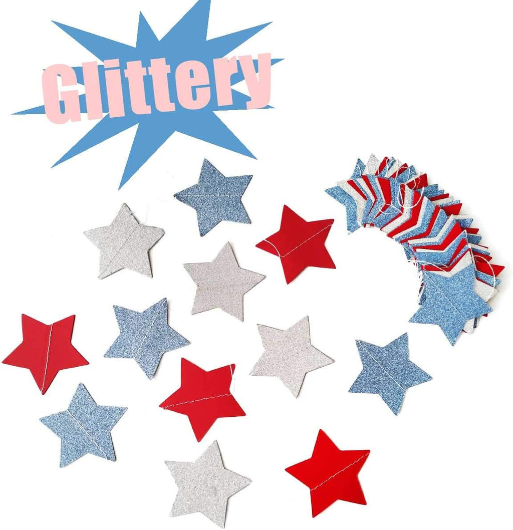 Regine Switzerland 6-Pack Patriotic Star Streamers Garland - Red, White & Blue Bunting for 4th of July Celebrations | 50 Feet