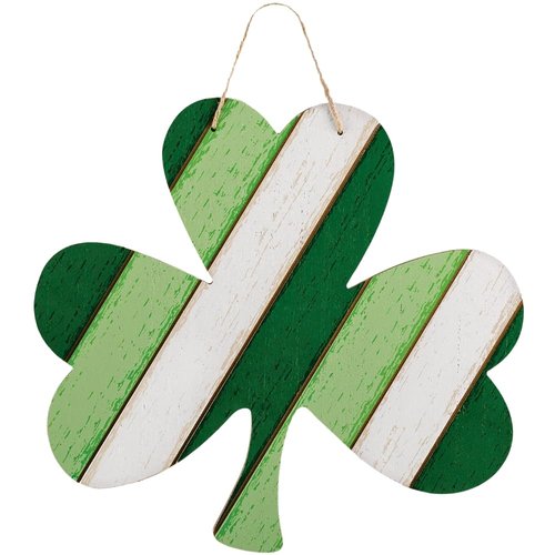 Vibrant Green Shamrock Hanging MDF Sign with Rope Hanger (13" x 14") - 1 Pc. - Perfect for Irish-Themed Decor, Parties & Celebrations