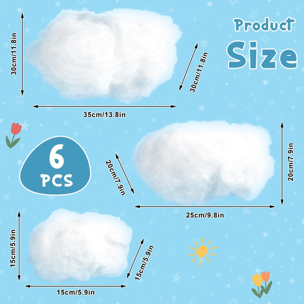 ZAUGONTW Artificial Cloud Props - 3D Hanging Decorations for DIY Room Decor | 6 Pieces in 3 Sizes